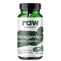 Raw Powders Ashwagandha + Schwarzer Pfeffer, 90 Kapseln.