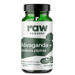 Raw Powders Ashwagandha + Schwarzer Pfeffer, 90 Kapseln.